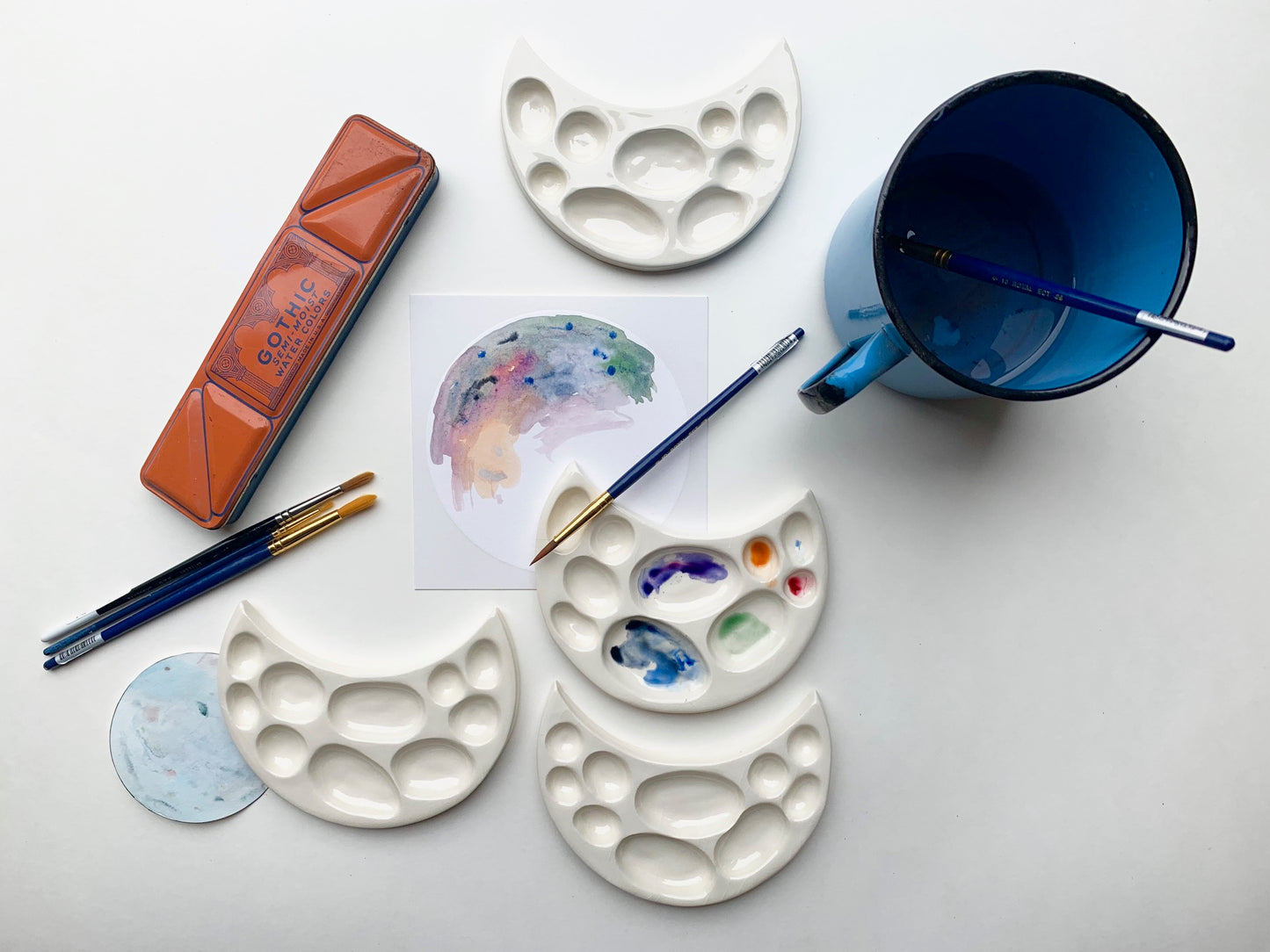 white moon crater watercolor palette