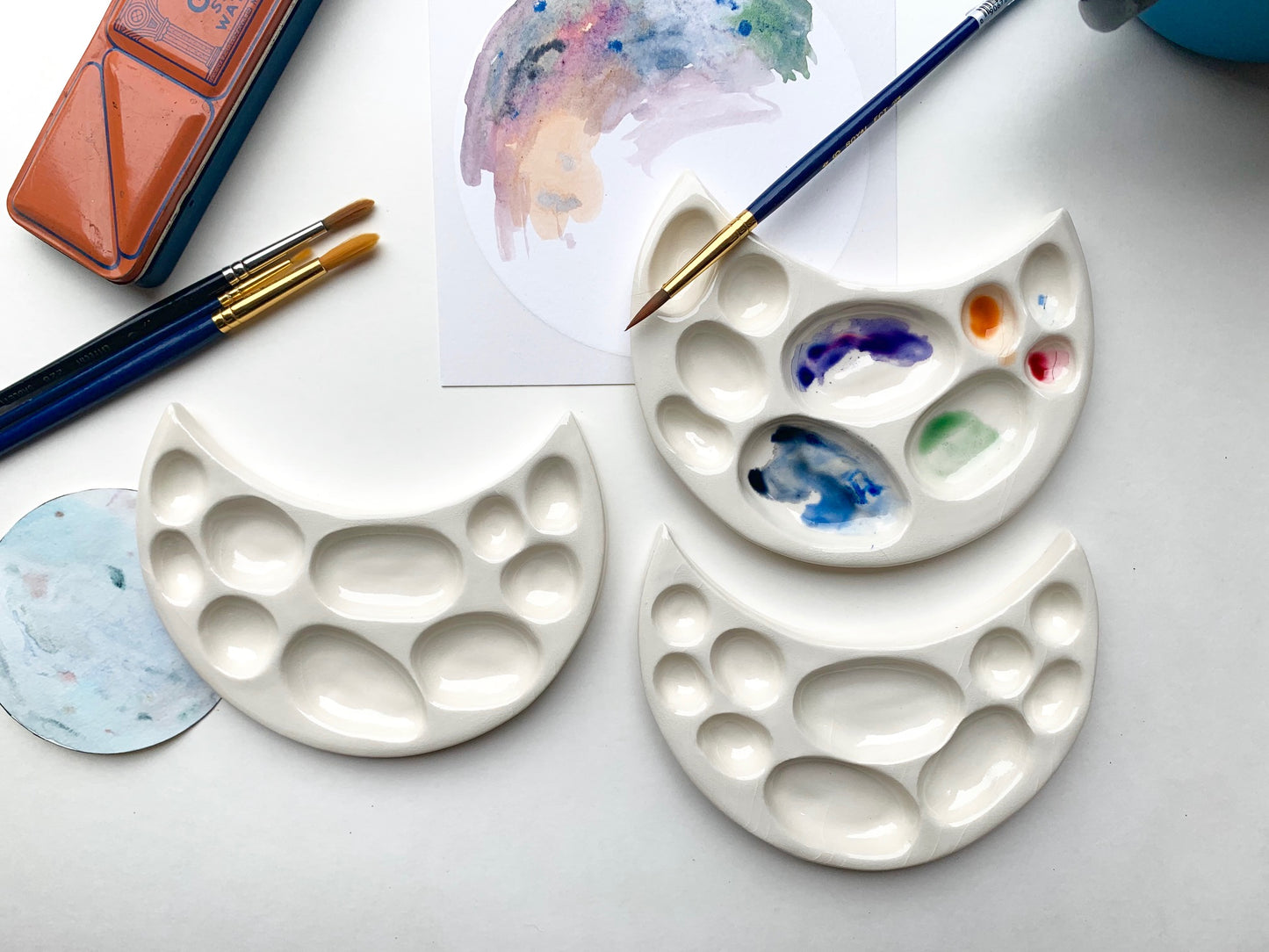 white moon crater watercolor palette