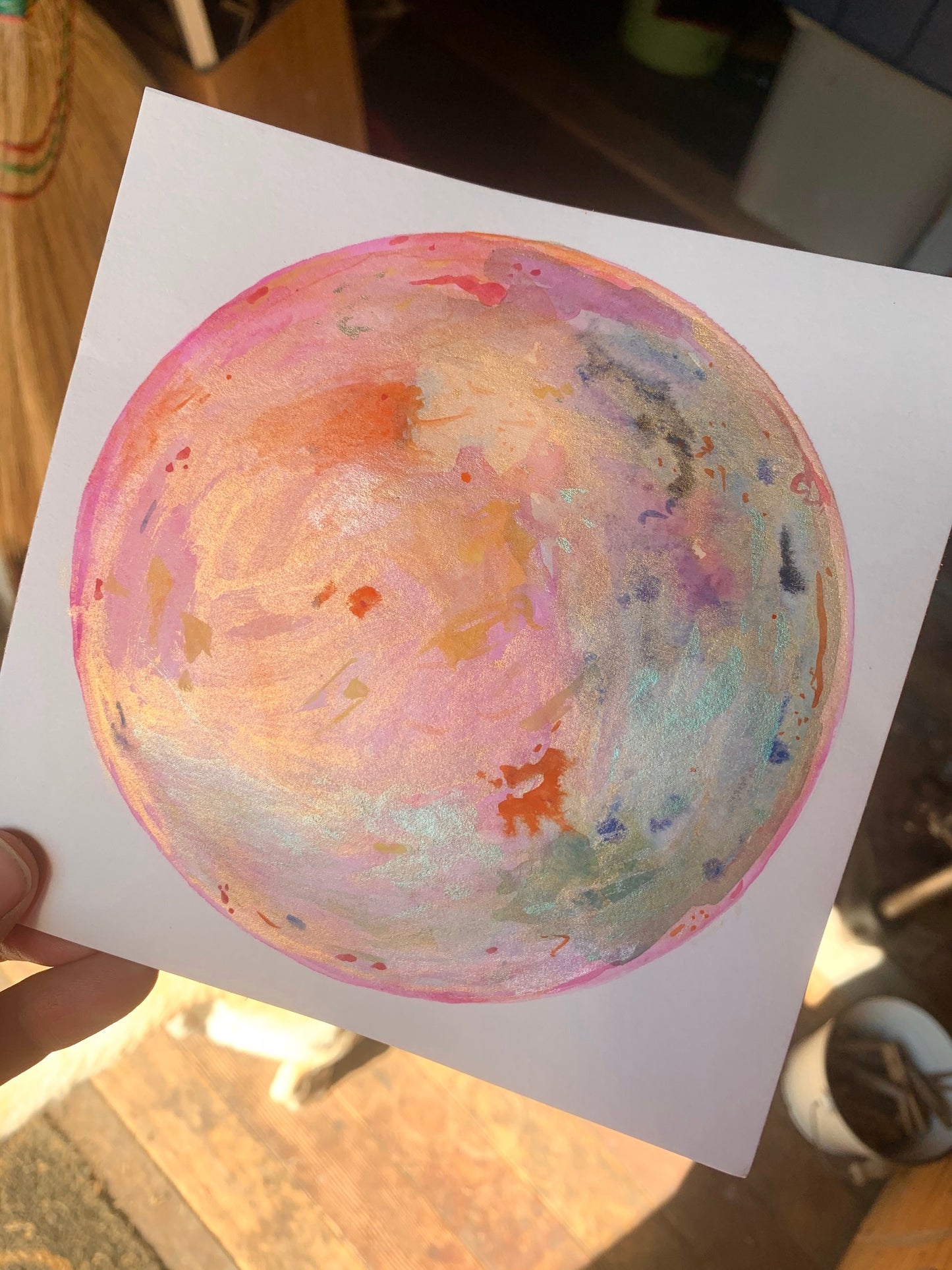 'aurora borealis' watercolor moon 2-D artwork