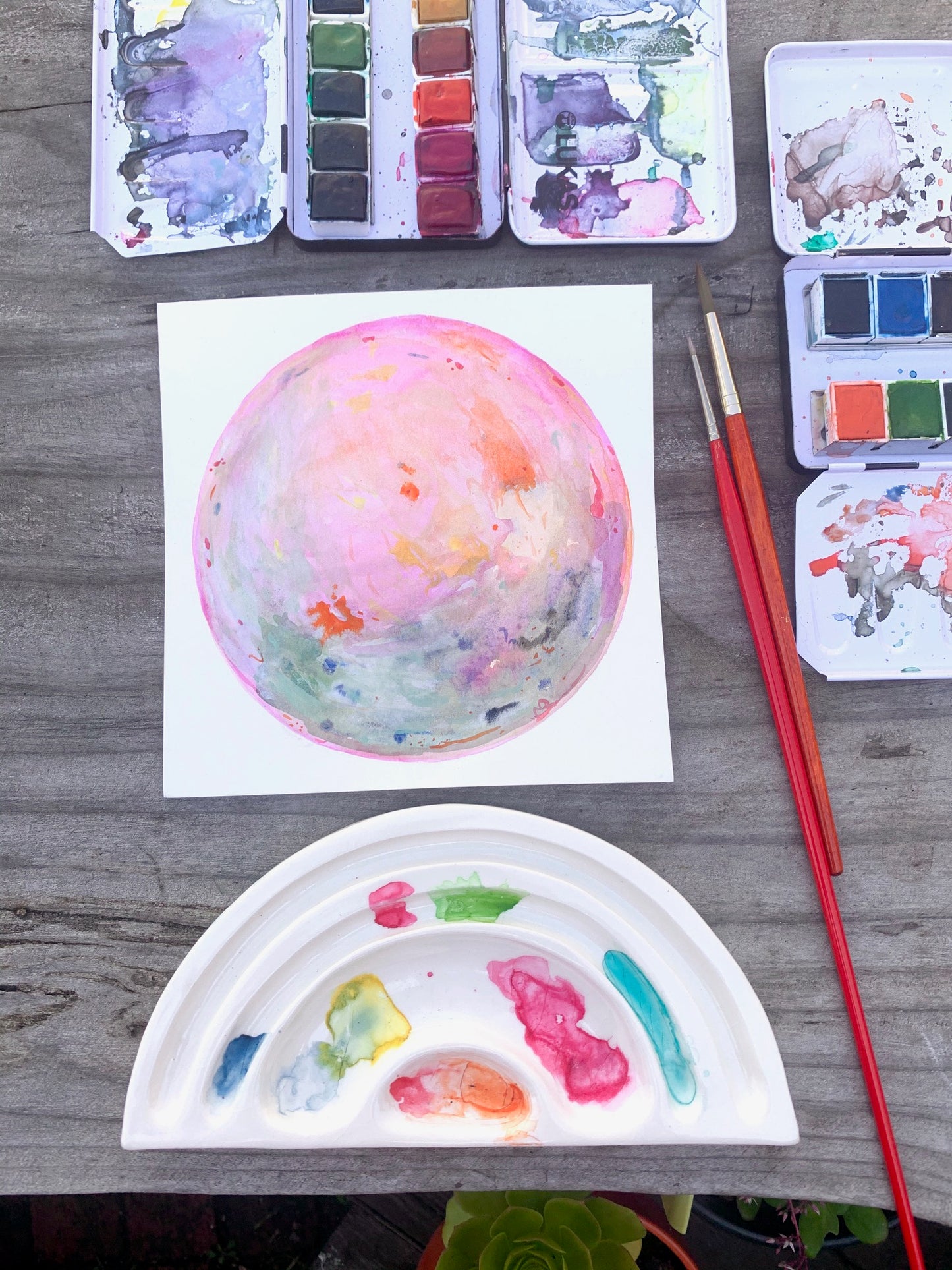 'aurora borealis' watercolor moon 2-D artwork