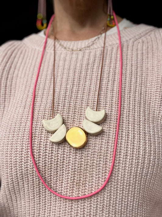 'loyal companion' mini moon phases white & gold ceramic necklace
