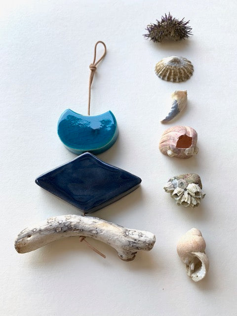 sold - petite, one of a kind 'certain like the sea' ceramic wall piece