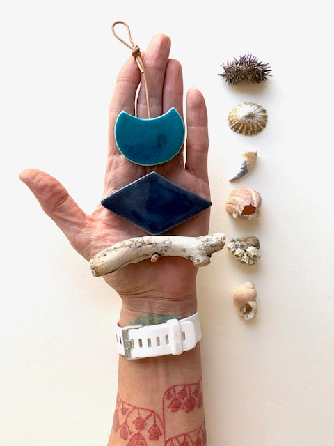 sold - petite, one of a kind 'certain like the sea' ceramic wall piece