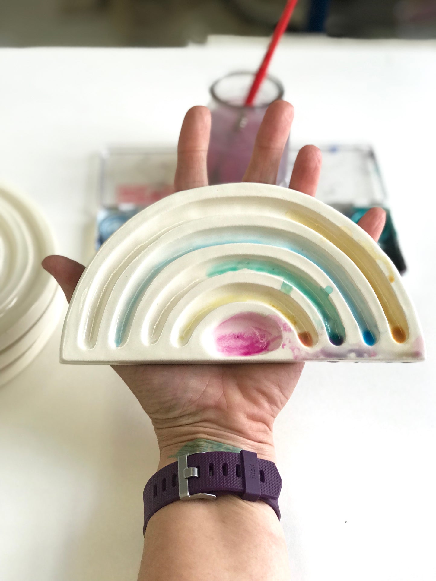 white rainbow watercolor palette