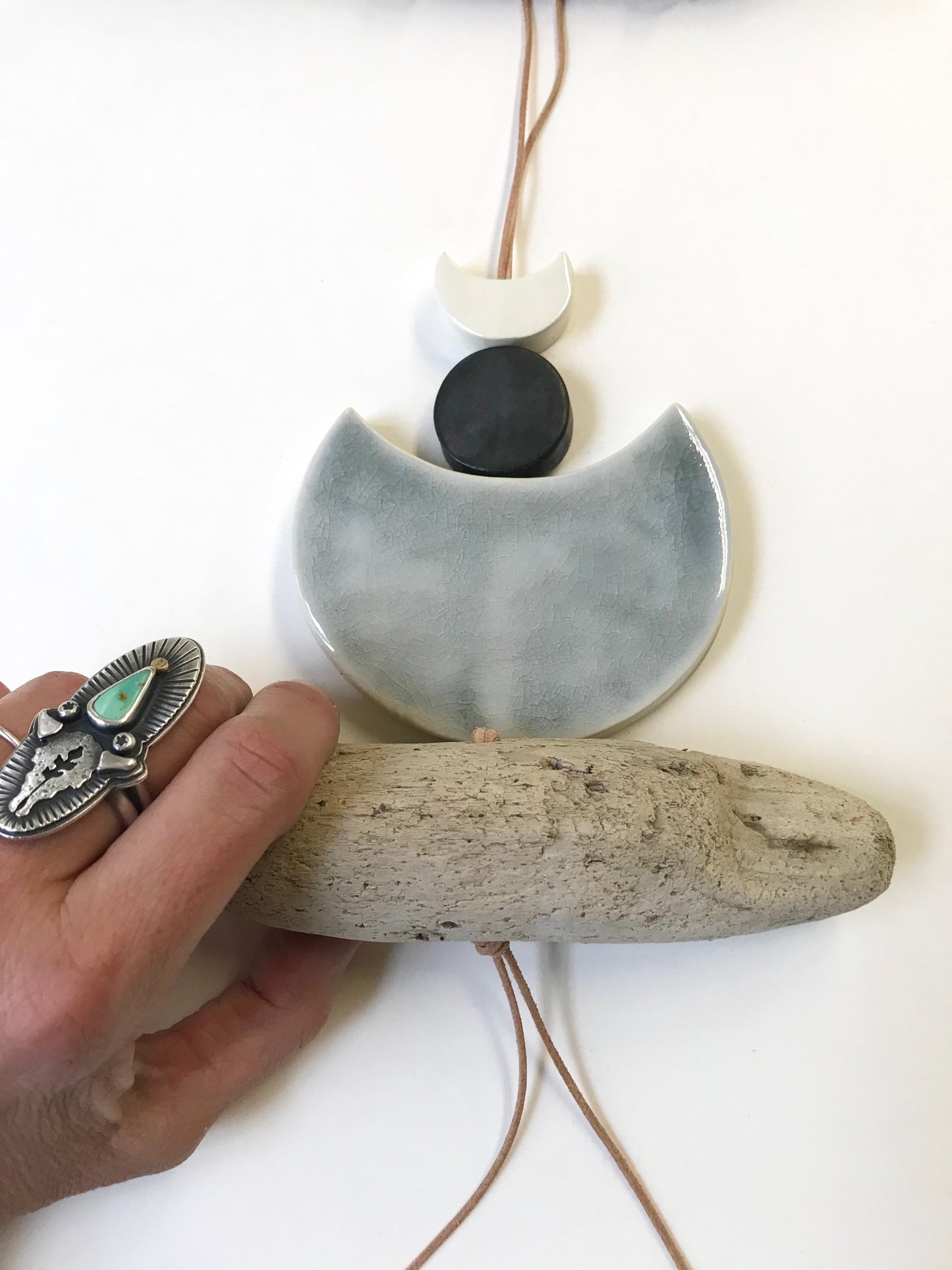 sold - ‘faithful moon’ one of a kind silver sea crackle moon hanging