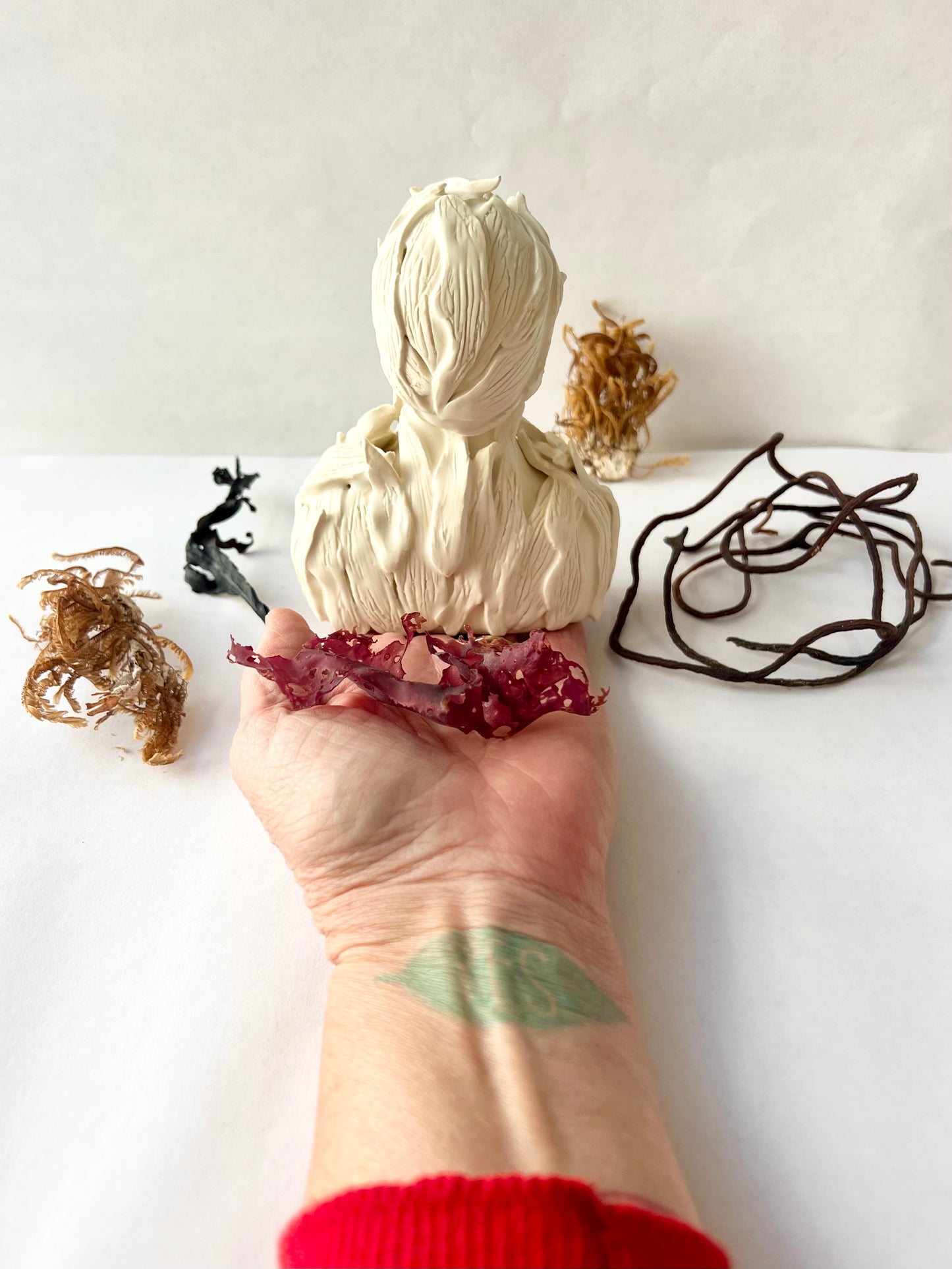one of a kind ceramic statuette sculpture; sargasso seaweed piece