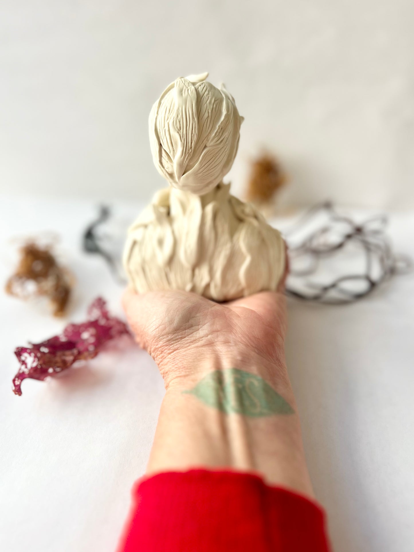 one of a kind ceramic statuette sculpture; sargasso seaweed piece