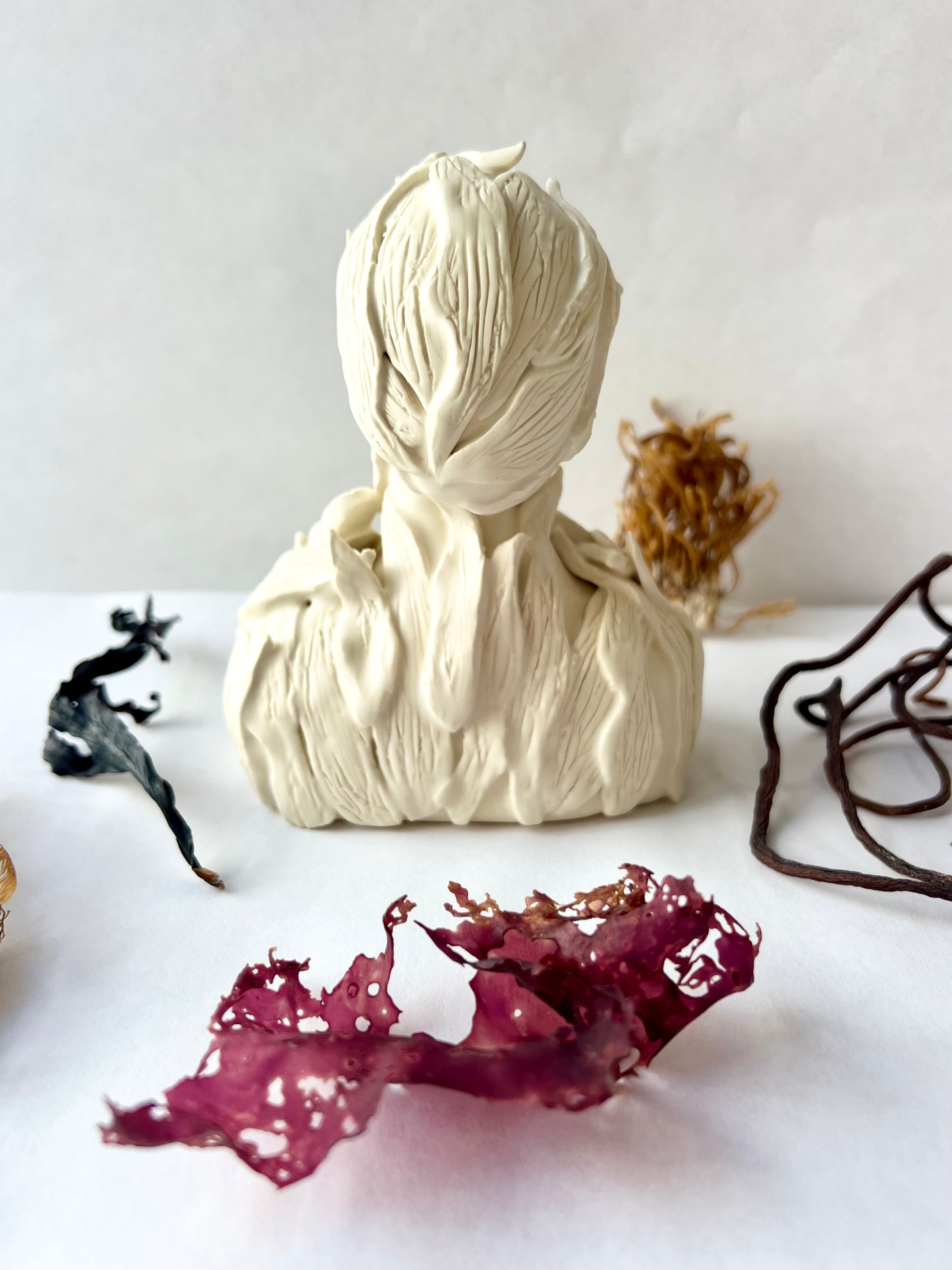 one of a kind ceramic statuette sculpture; sargasso seaweed piece