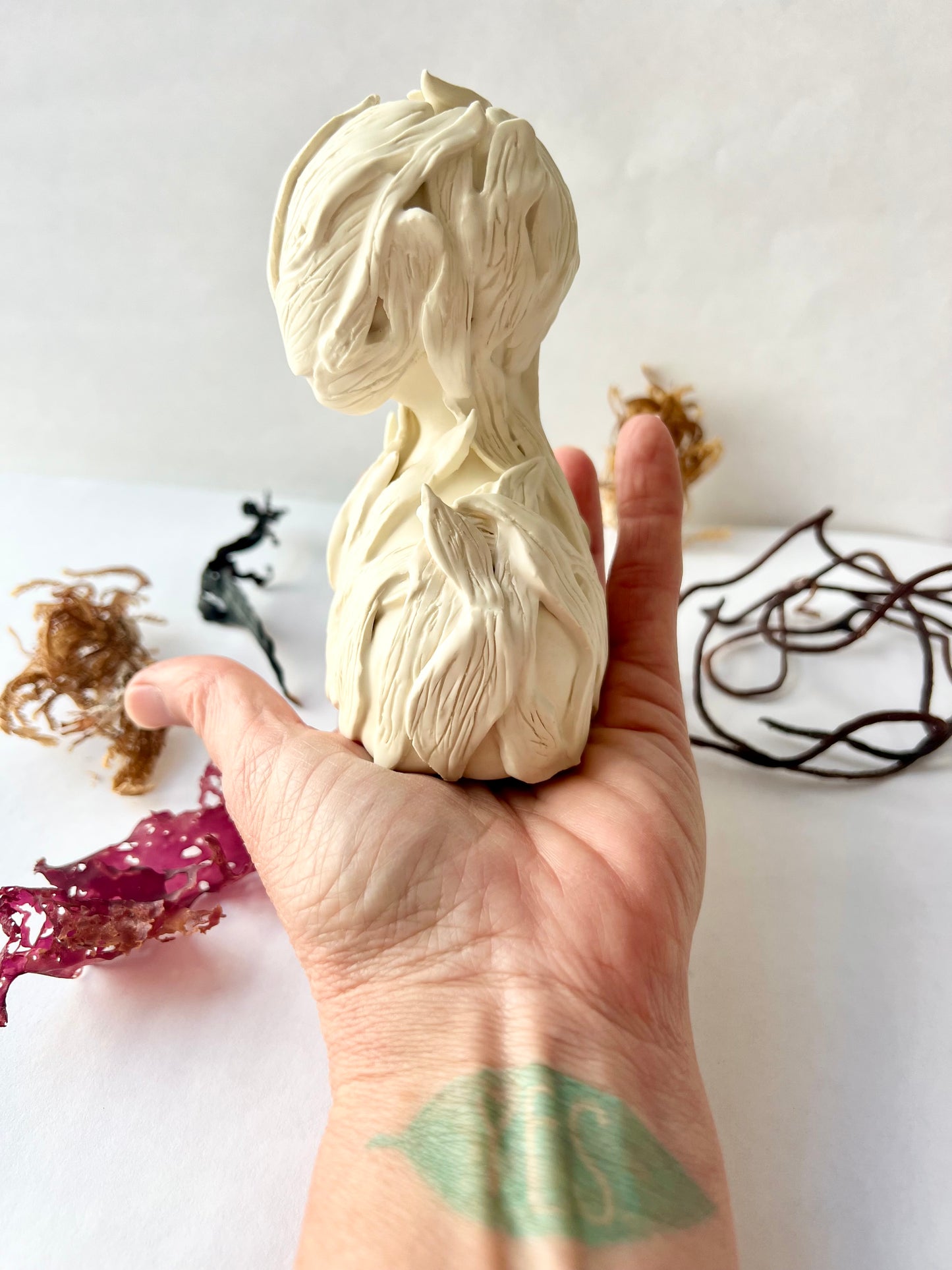 one of a kind ceramic statuette sculpture; sargasso seaweed piece