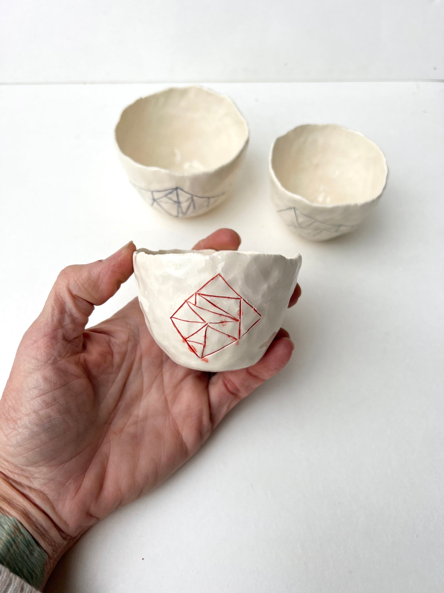 geometric sgraffito cup/bowl samples/seconds/sale piece