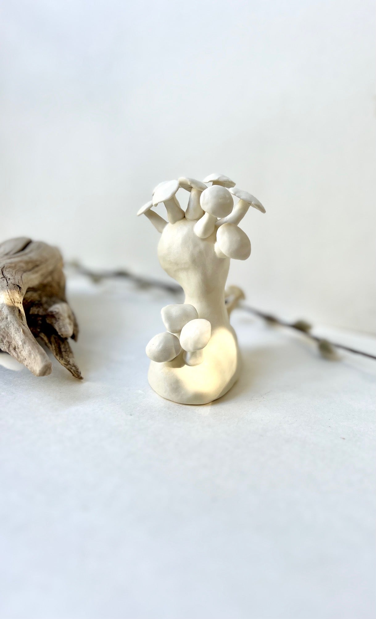 one of a kind ceramic statuette sculpture; mushroom mantel piece