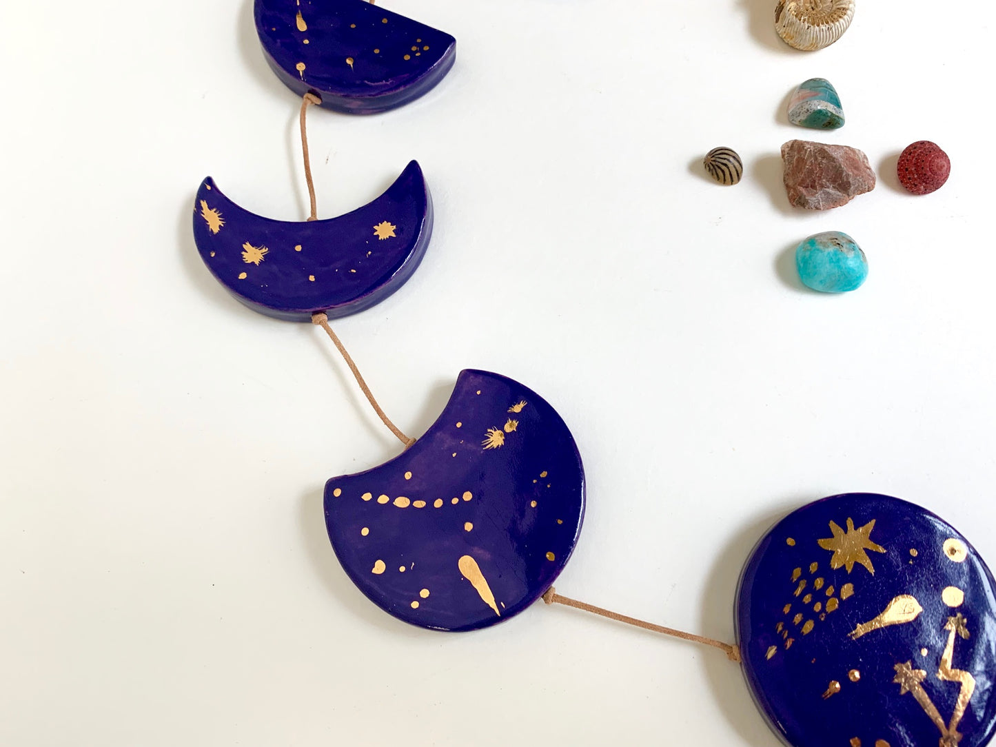 sold - starry night, cobalt & gold horizontal moon phases wall piece