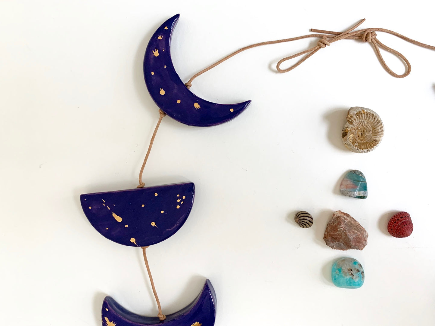 sold - starry night, cobalt & gold horizontal moon phases wall piece