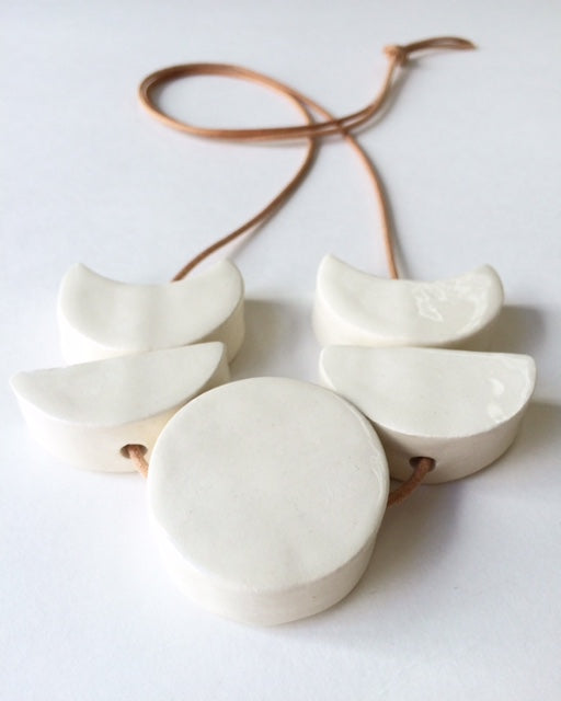 'loyal companion' mini moon phases all white ceramic necklace