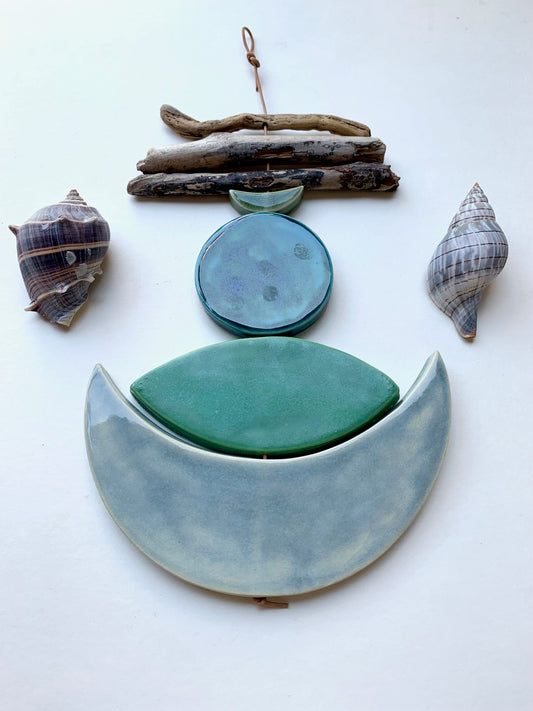 sold - one of a kind 'sea foam moons' ceramic hanging piece