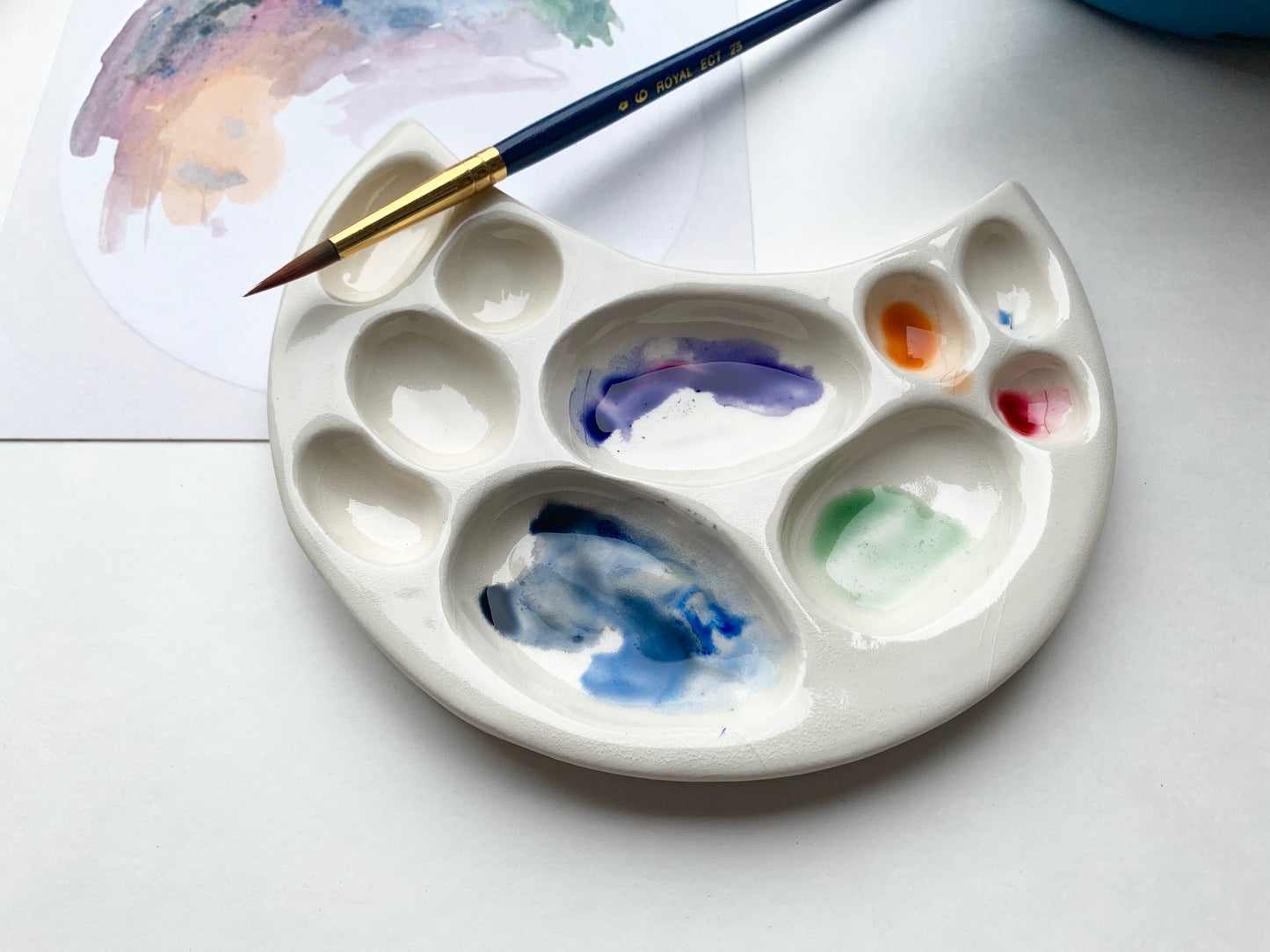 Ceramic Watercolor Palette 20Grid Gouache Pigment White Porcelain Plate  Painting