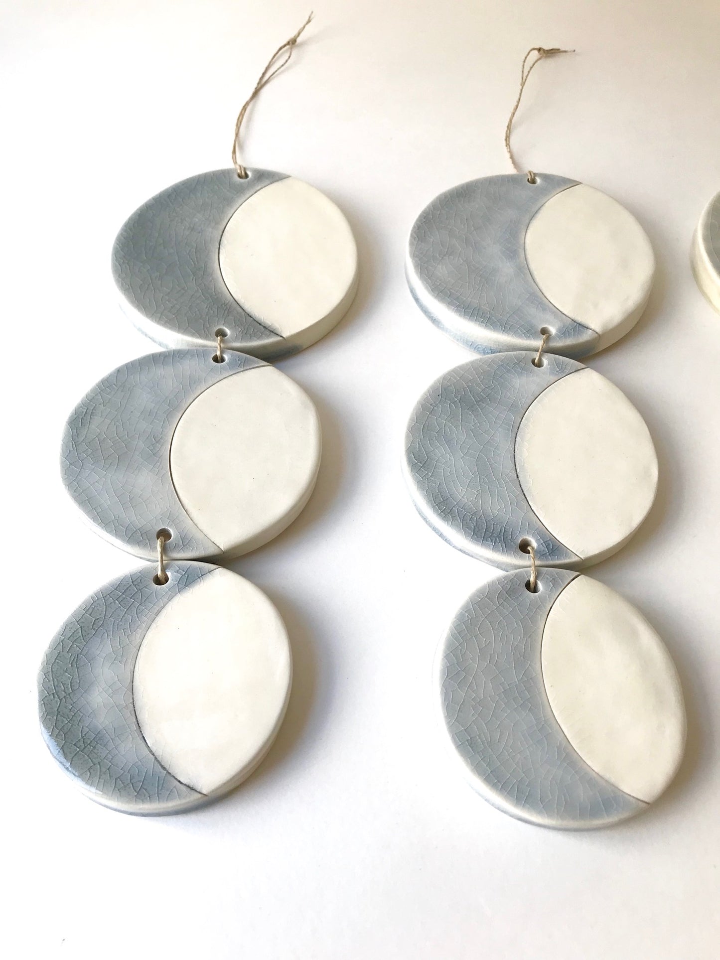 SOLD - triple silver sound of the crescent moon ceramic vertical wall piece