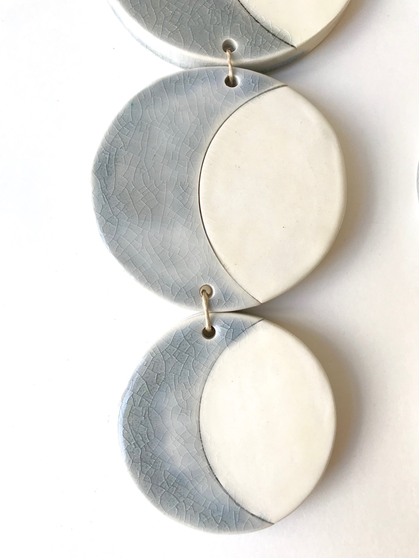 SOLD - triple silver sound of the crescent moon ceramic vertical wall piece