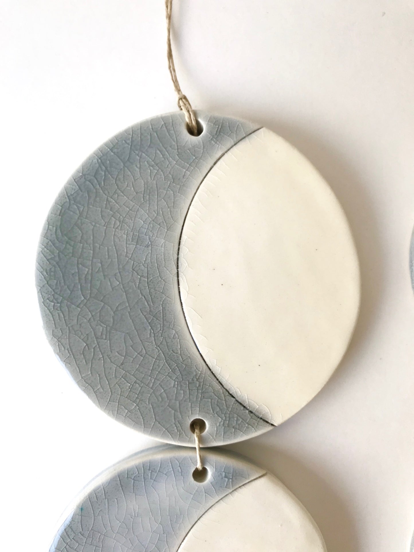 SOLD - triple silver sound of the crescent moon ceramic vertical wall piece