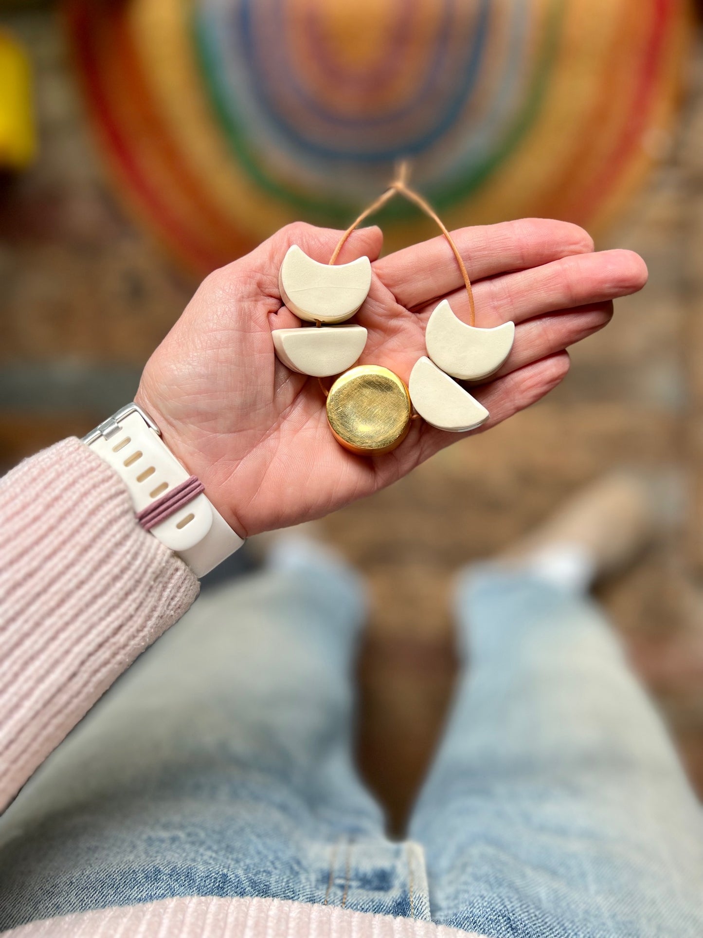 'loyal companion' mini moon phases white & gold ceramic necklace