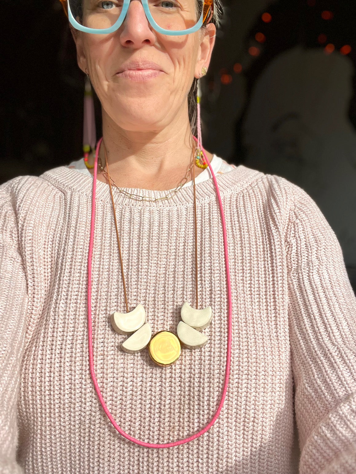 'loyal companion' mini moon phases white & gold ceramic necklace
