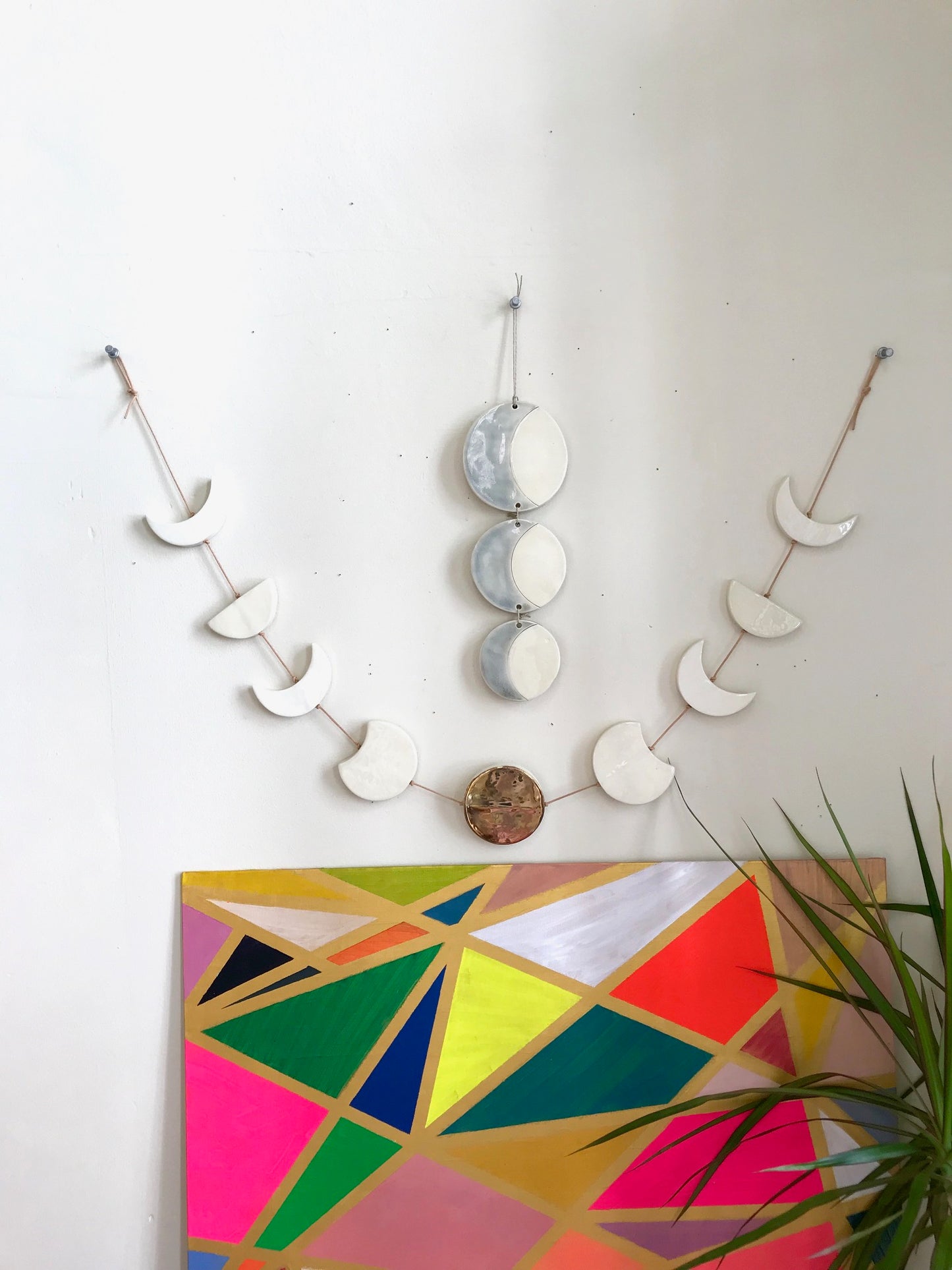 sun loves moon, horizontal, long weekend edition moon phases wall hanging