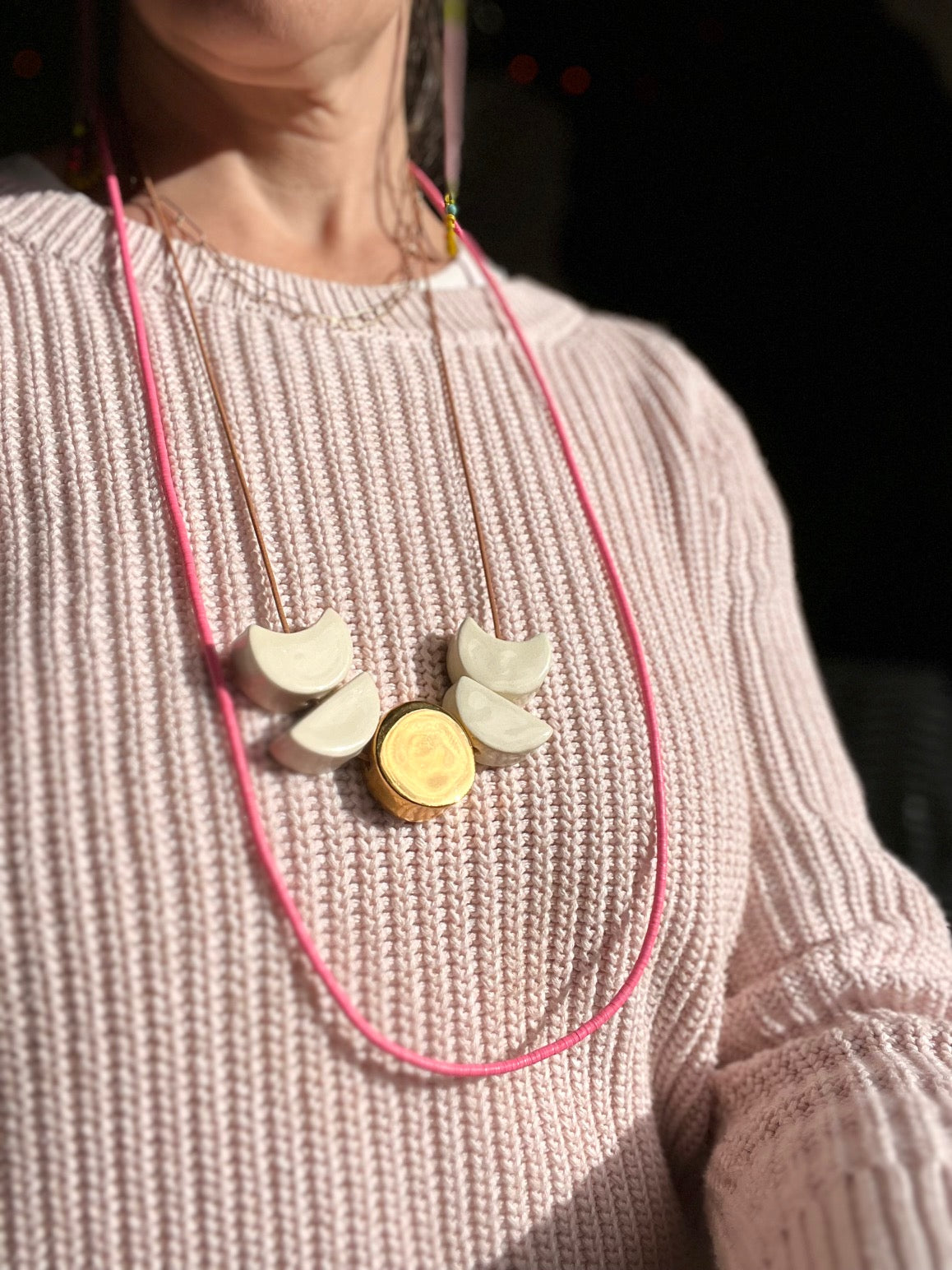 'loyal companion' mini moon phases white & gold ceramic necklace