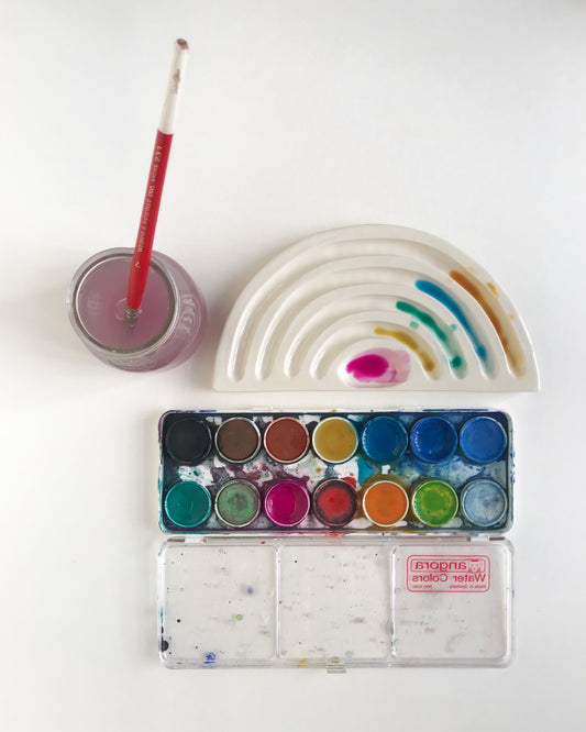 white rainbow watercolor palette